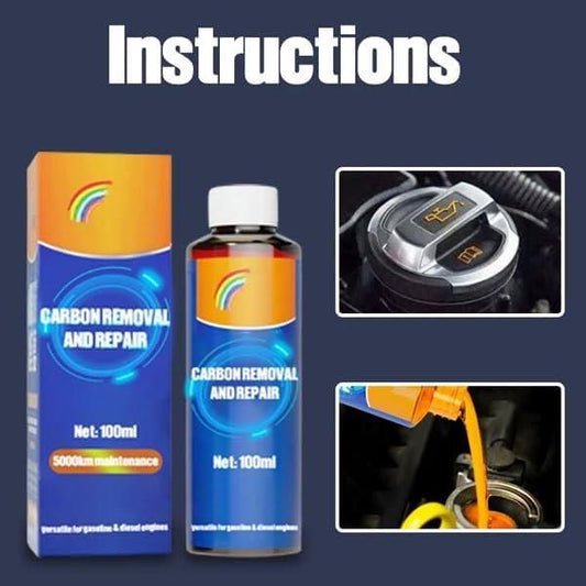 Carbon removal and repair agent 100ml bottle with instructions for engine maintenance and performance enhancement