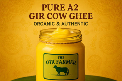 Pure A2 Gir Cow Ghee in a glass jar from THE GIR FARMER, highlighting organic and authentic quality