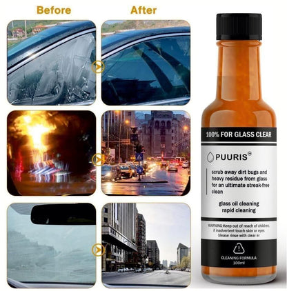 PUURIS glass cleaning agent powerful stain remover for streak-free clear glass before and after results