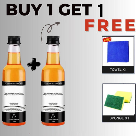 Two bottles of glass cleaning agent powerful stain remover with a free towel and sponge promotion