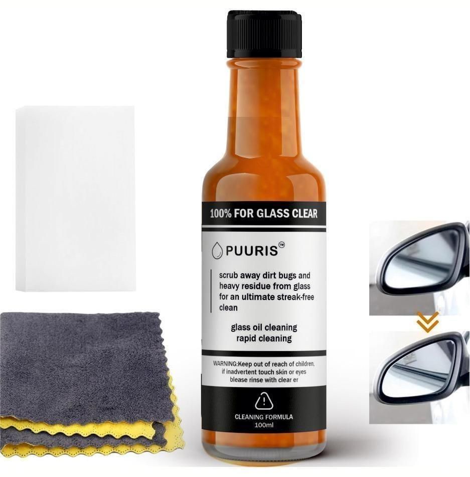Puuris glass cleaning agent powerful stain remover with microfiber cloths for streak-free shine