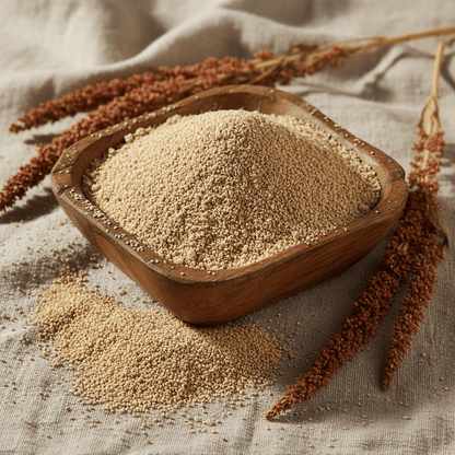 Natural Rajgira Flour in a wooden bowl, ideal for gluten-free cooking and baking