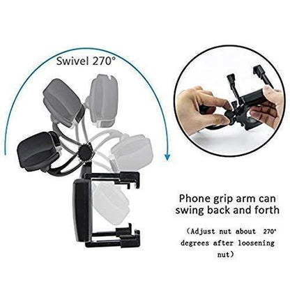 Adjustable rearview mirror phone holder with 270-degree swivel for optimal positioning