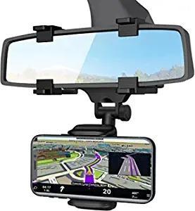 Rearview mirror phone holder for hands-free navigation and safe driving