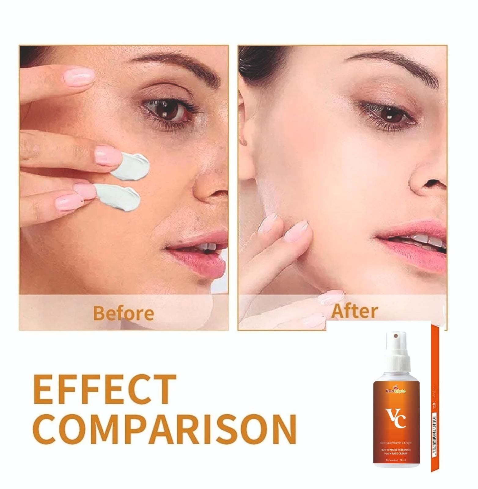 Before and after effects of organic plain face cream applied to skin for smoothing and moisturizing