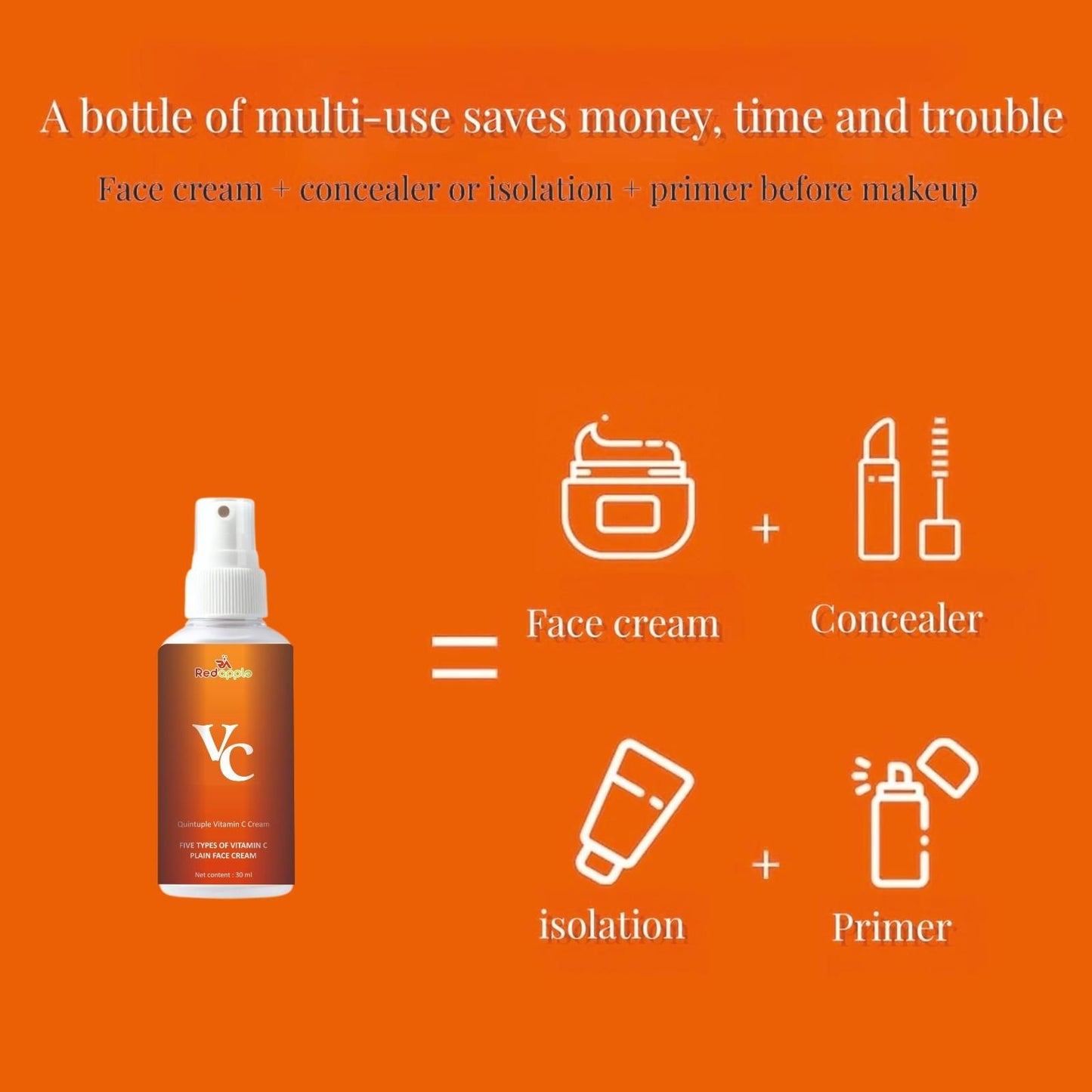 Organic plain face cream in an orange bottle for multi-use as primer, isolation, and concealer