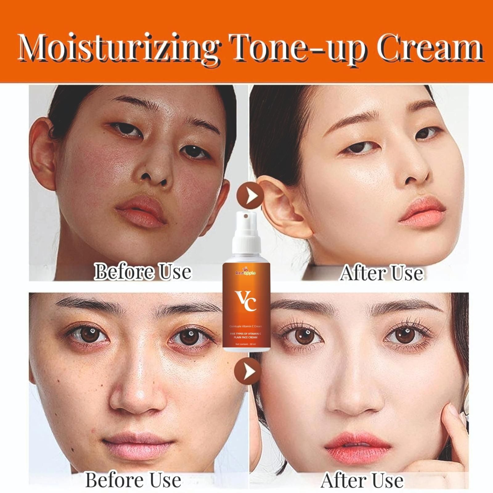 Before and after results of moisturizing tone-up cream showcasing improved skin texture and glow with organic plain face cream