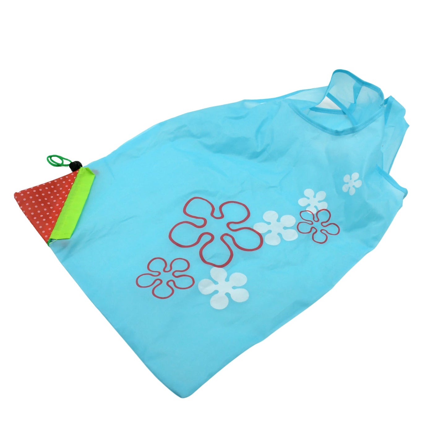 Light blue reusable grocery bag with handles featuring a floral design for eco-friendly shopping
