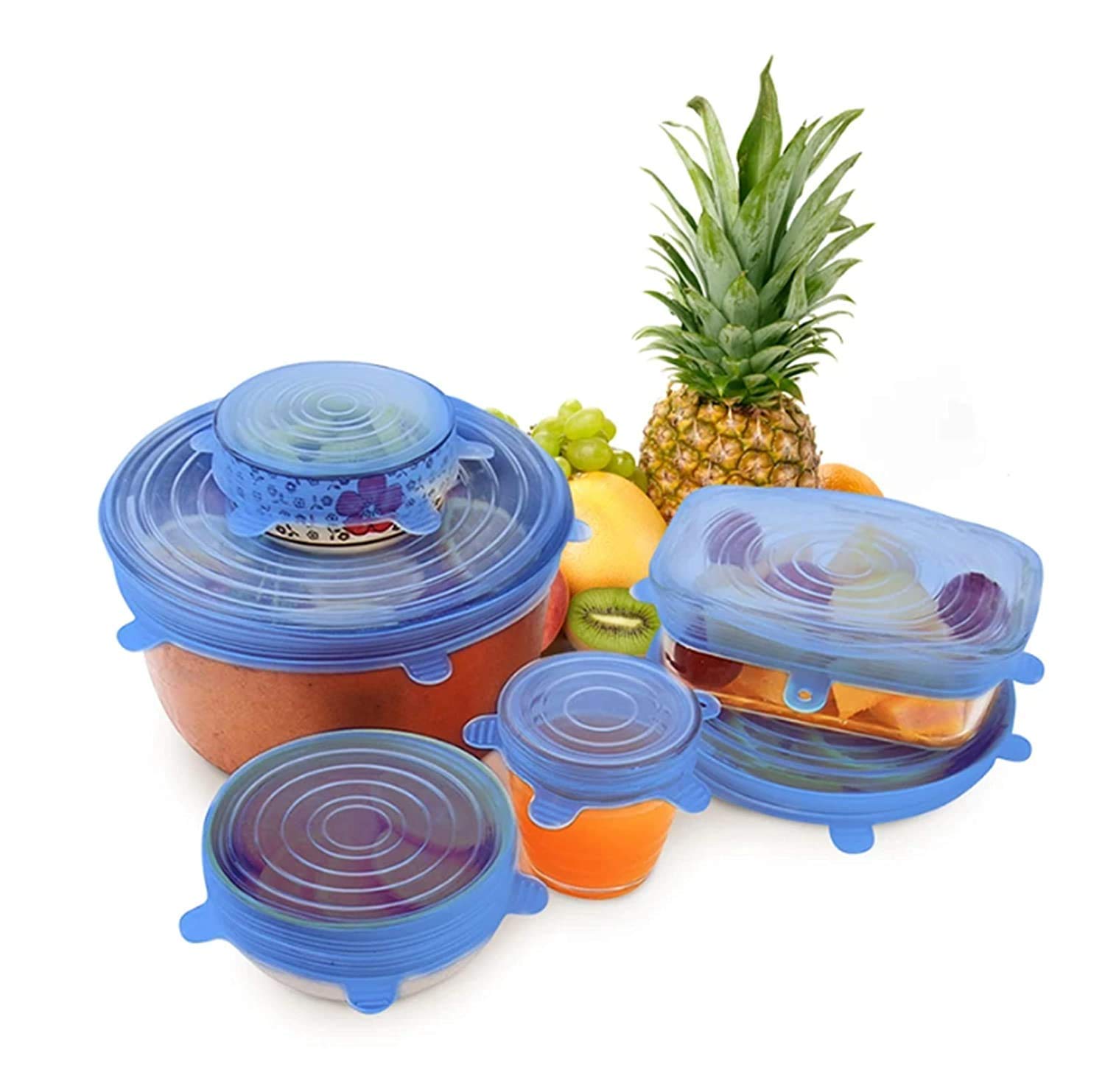 THE GIR FARMER reusable lids for bowls and containers in various sizes covering bowls with fresh fruits
