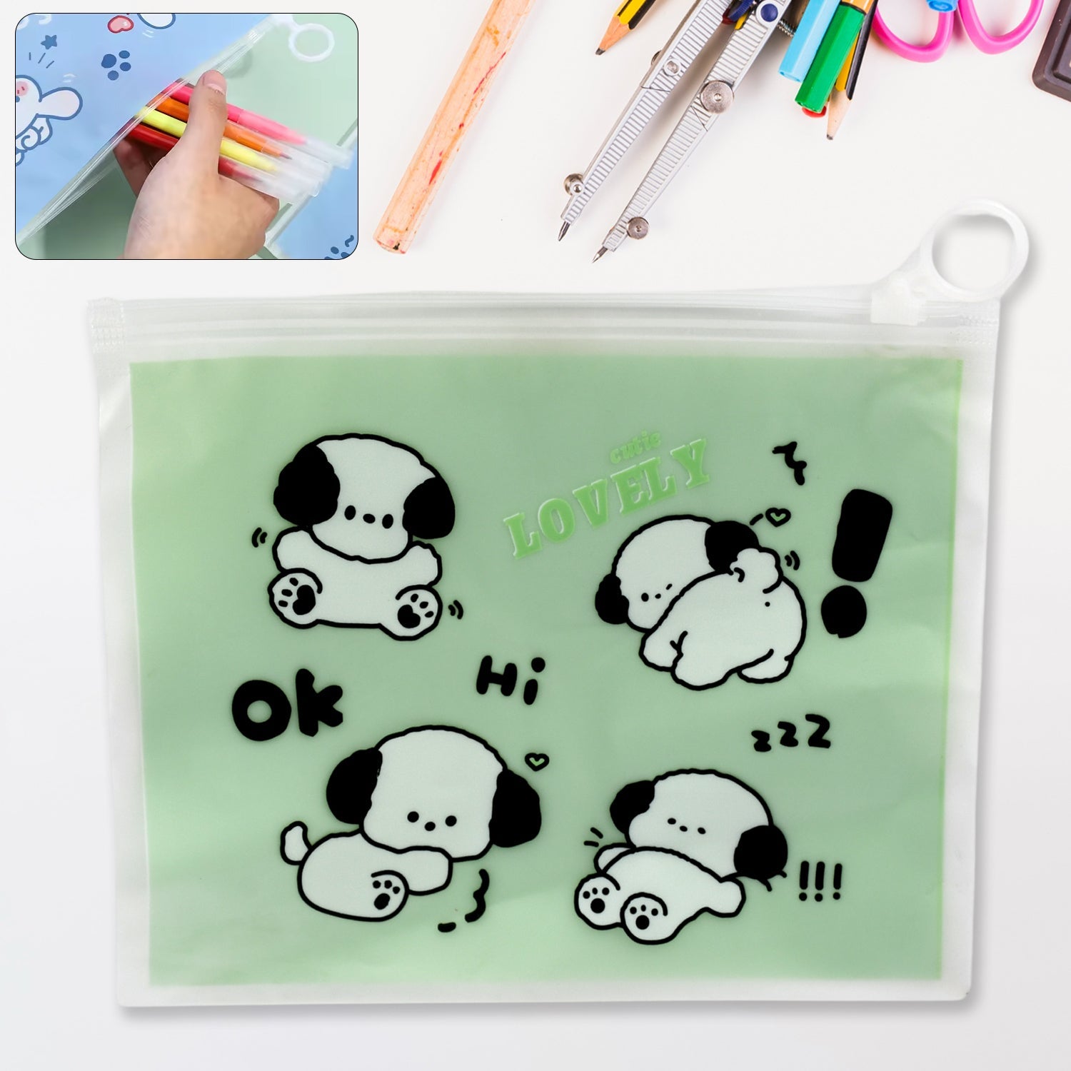 Reusable multipurpose pouch for kids featuring playful puppy designs and a sturdy zipper closure