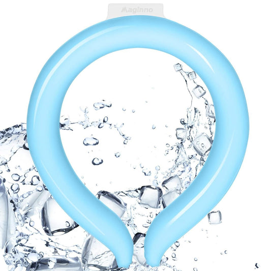 Light blue reusable neck cooling wrap designed for instant relief during hot weather