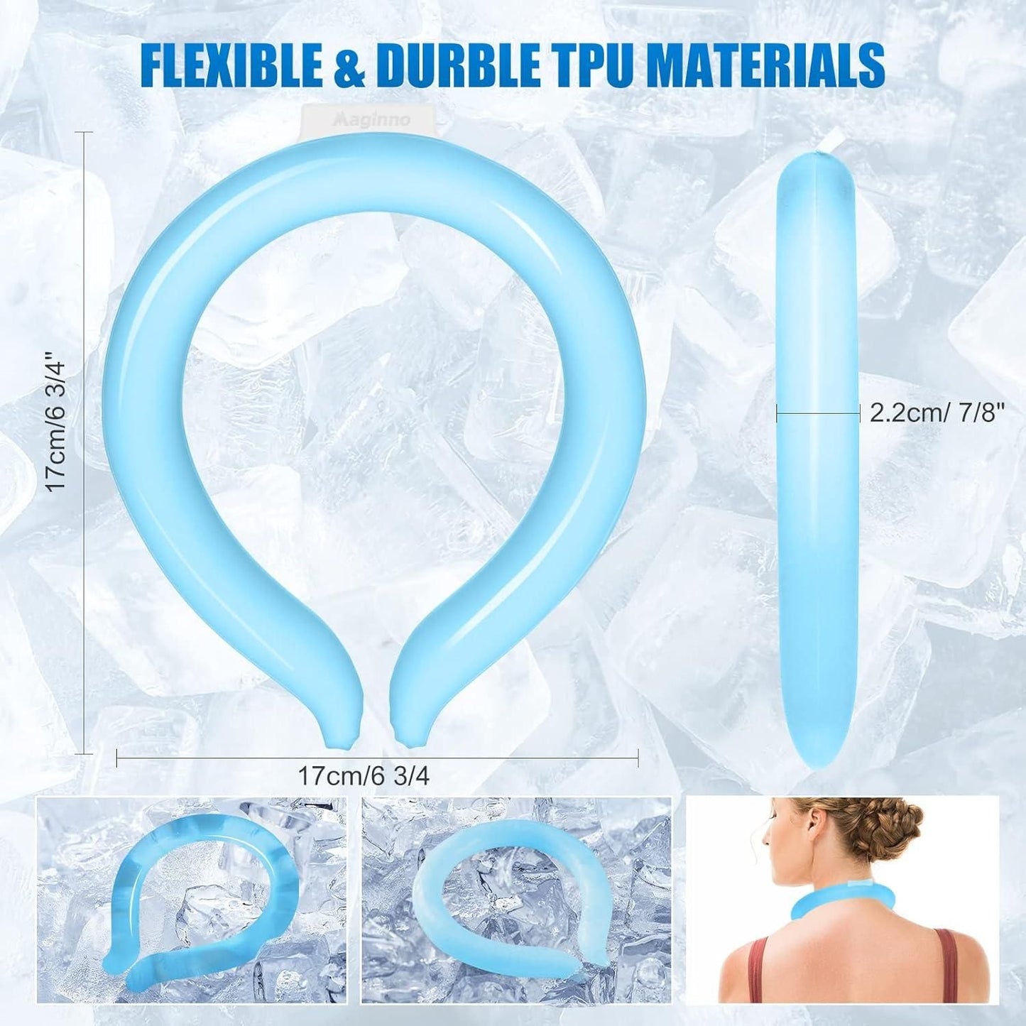 Light blue reusable neck cooling wrap made from flexible TPU materials for effective cooling relief