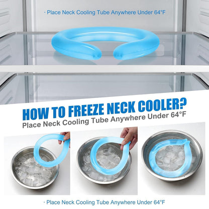 Instructions for using a reusable neck cooling wrap with freezing options and placement tips