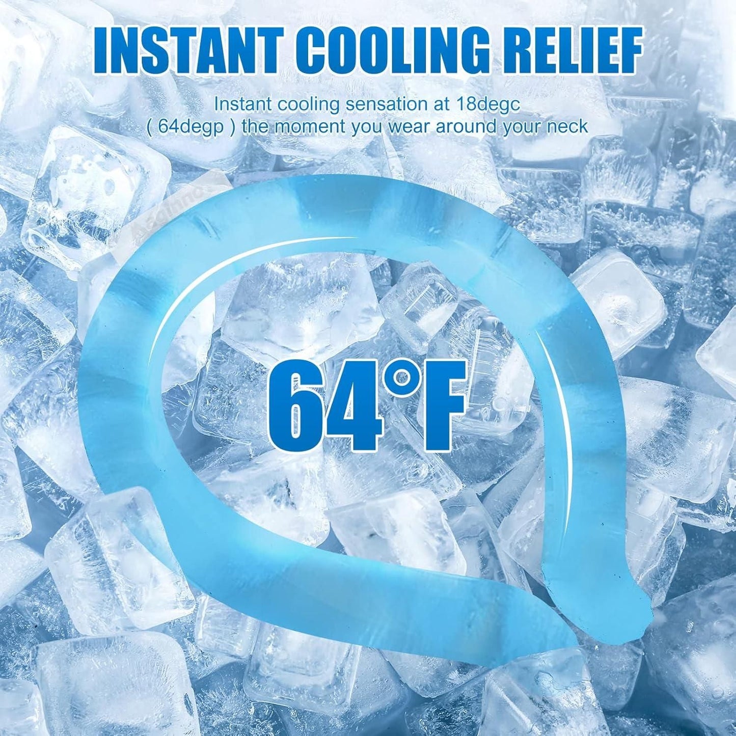 Reusable neck cooling wrap providing instant cooling relief around your neck at 64 degrees Fahrenheit