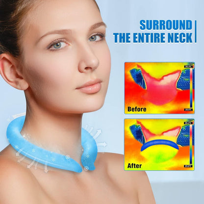 Reusable neck cooling wrap designed to lower temperature and provide relief during hot weather conditions