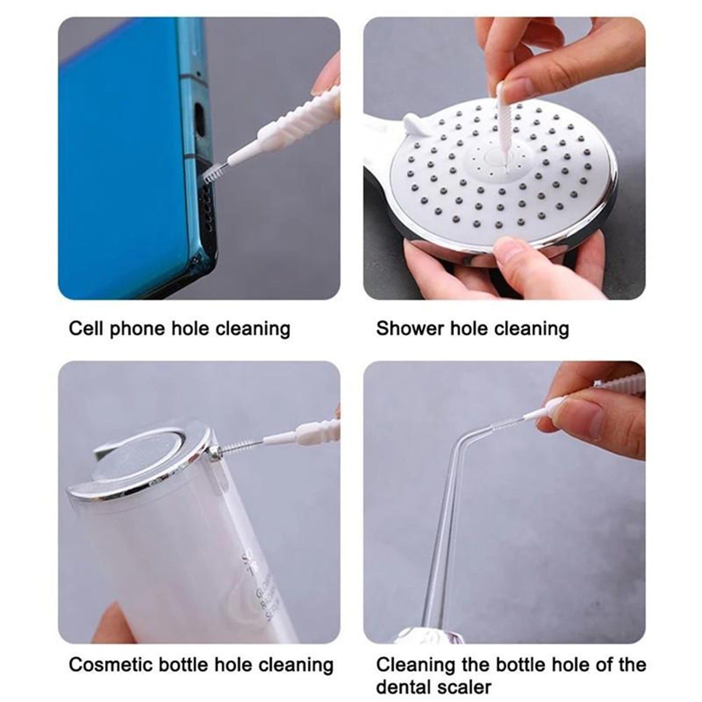 Versatile reusable shower nozzle cleaning brush for cleaning showerheads, phone ports, and cosmetic bottles