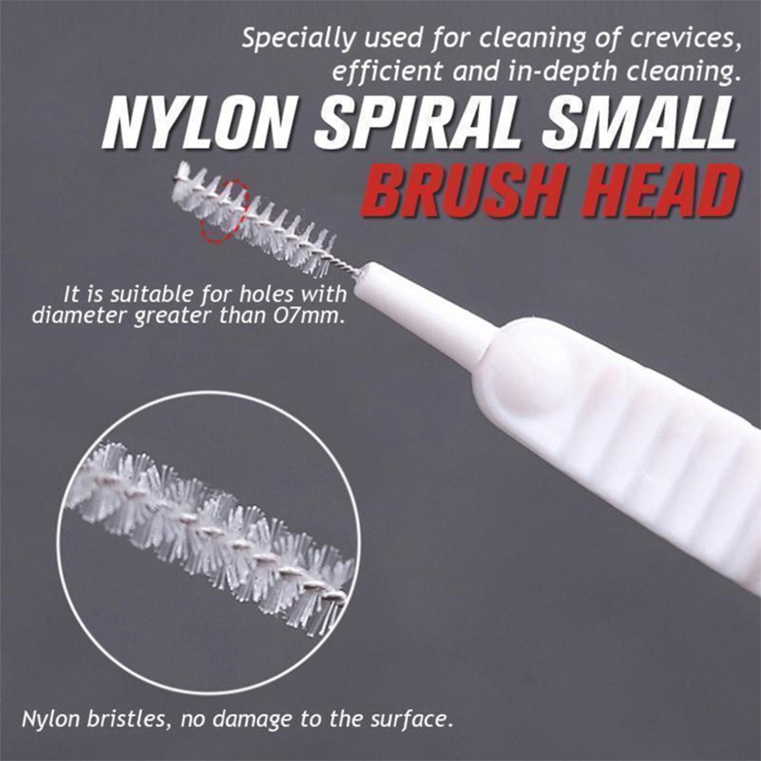 Reusable shower nozzle cleaning brush with nylon spiral small brush head for efficient cleaning