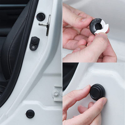 Rubber car door shock absorber being installed for enhanced protection and door stability