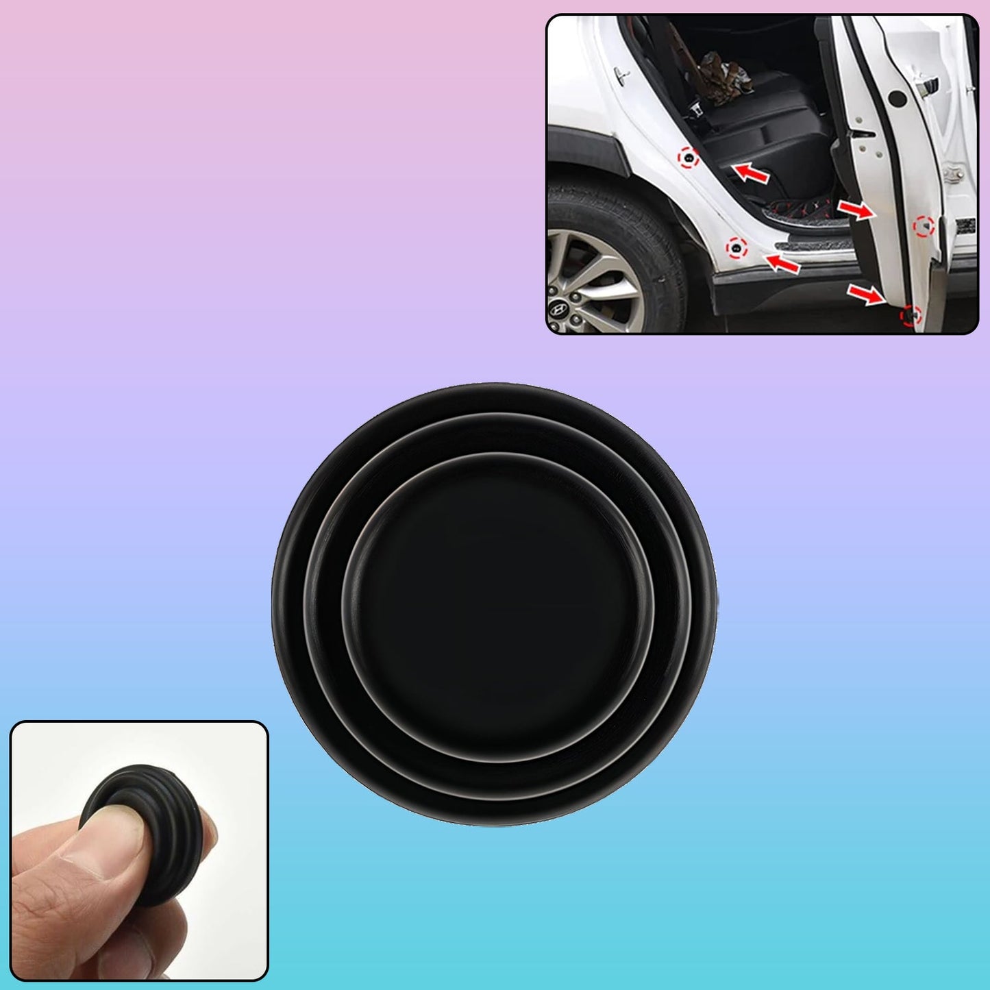 Rubber car door shock absorber shown in black for improved door protection and cushioning