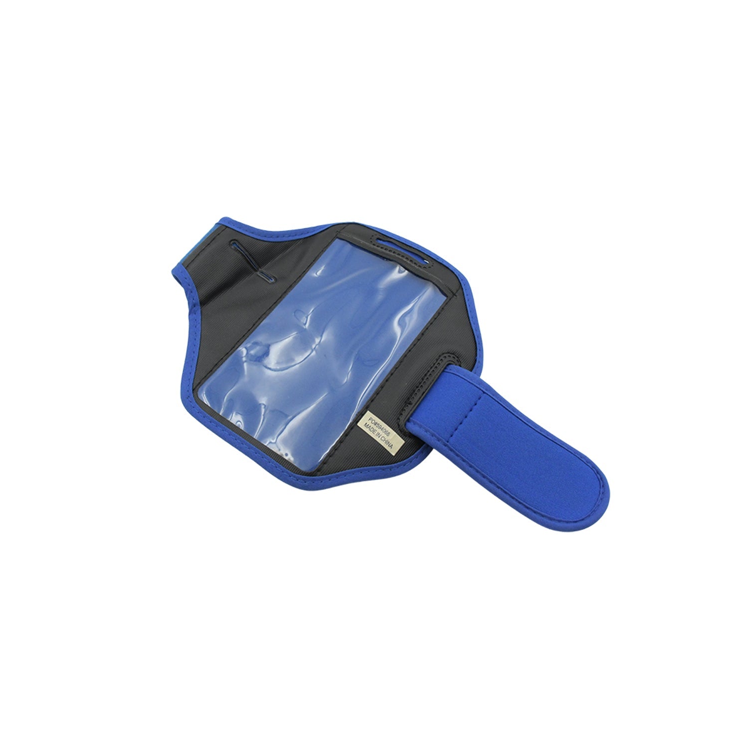 Blue running armband phone holder with touchscreen window for secure phone access during workouts
