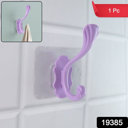 Self-adhesive heavy duty wall hook in purple for easy storage and organization
