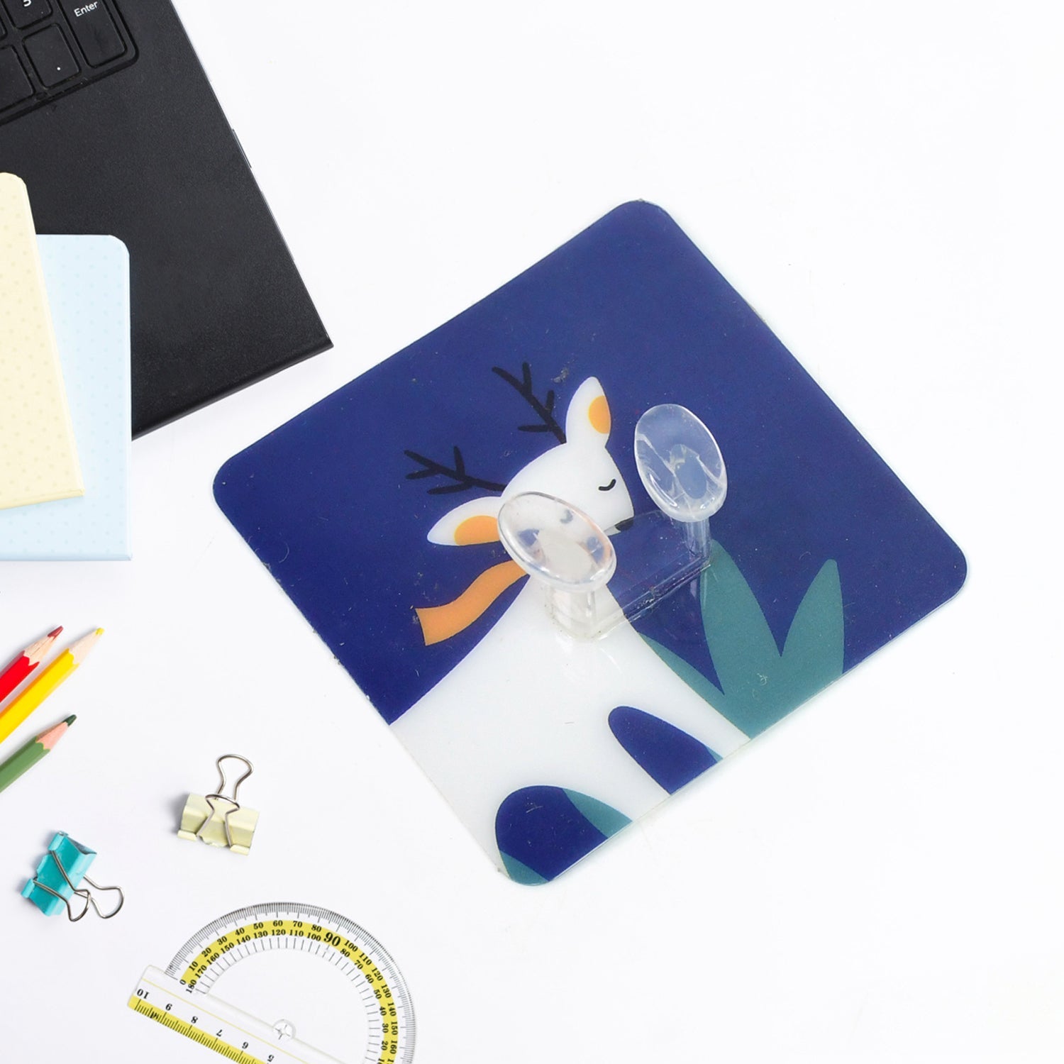 Self-adhesive wall hook with a cute deer design for easy hanging and organization