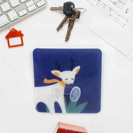 Cute self-adhesive wall hook featuring a deer design, ideal for organizing keys and accessories