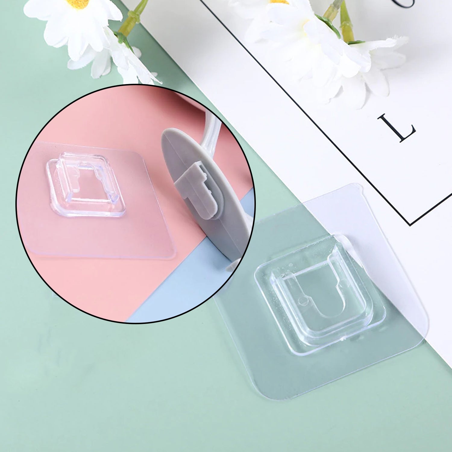 Clear self adhesive wall hooks for easy and damage-free hanging of items in any room