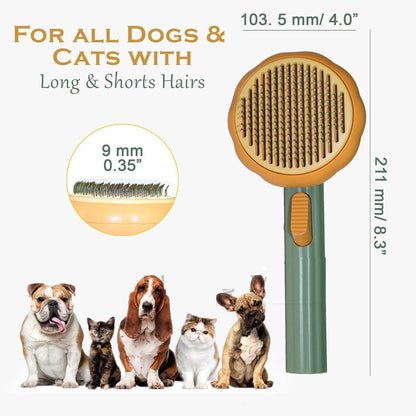 Self cleaning pet comb by THE GIR FARMER for all dogs and cats with long and short hairs measuring 8.3 inches