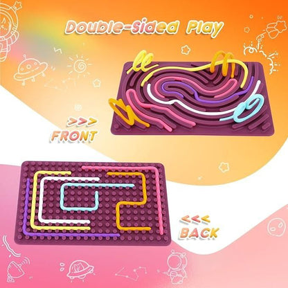 Double-sided sensory development board for kids with colorful maze and peg design for interactive play