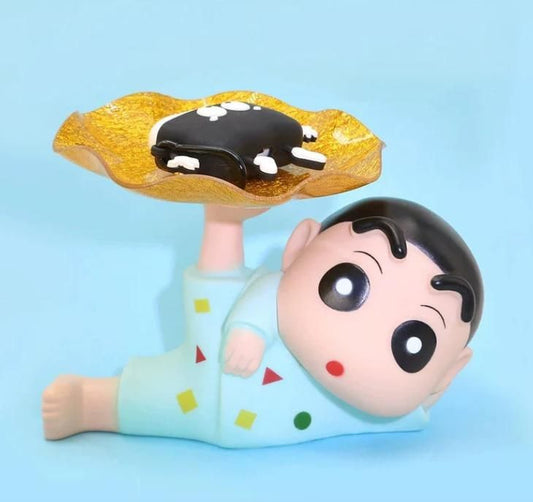 Cute Shinchan tray holder in playful pose perfect for displaying snacks and desserts