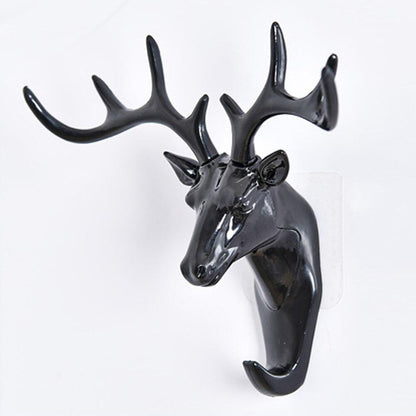 Black deer head wall mount self adhesive coat hook for decorative and functional use