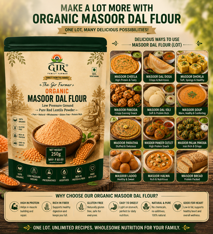 Organic Masoor Dal Flour | Low Pressure Ground Pure Red Lentils Powder