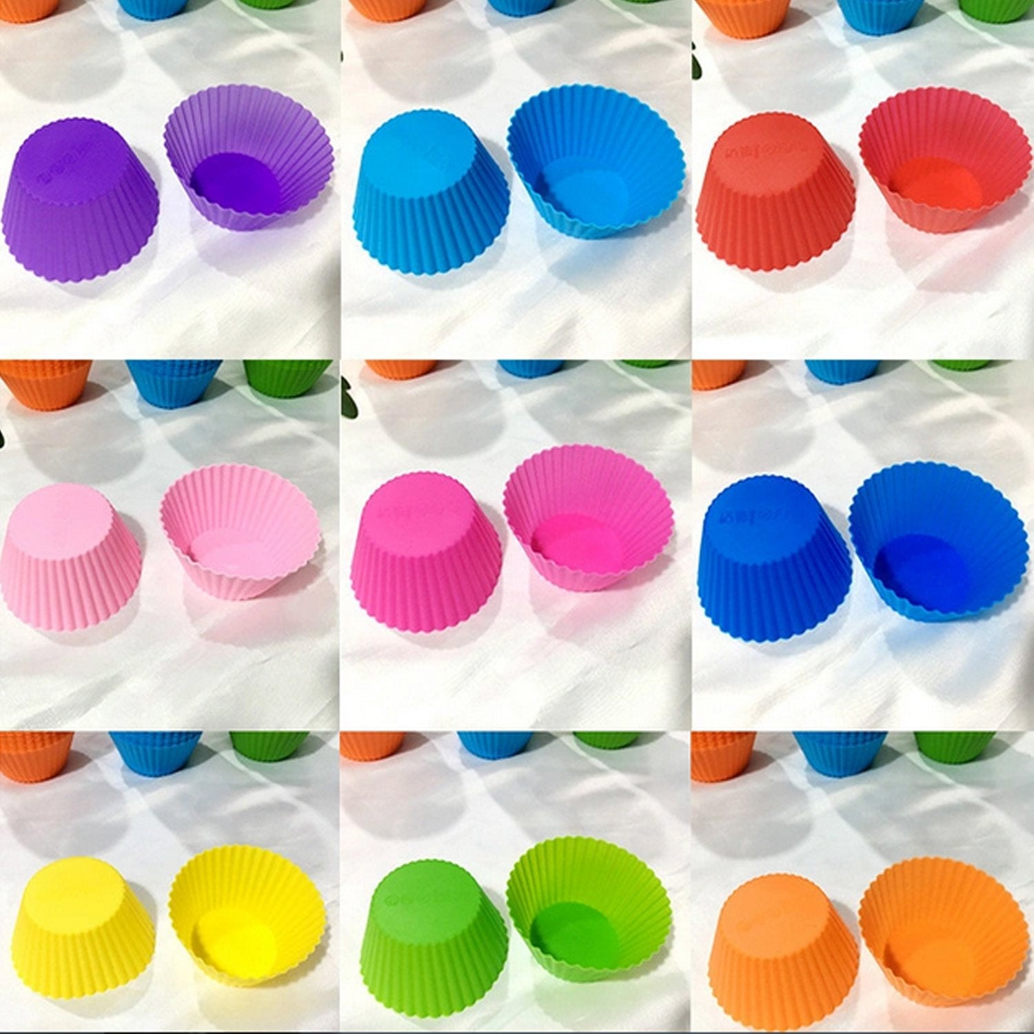 Colorful silicone cupcake mould in various sizes for baking and dessert preparation