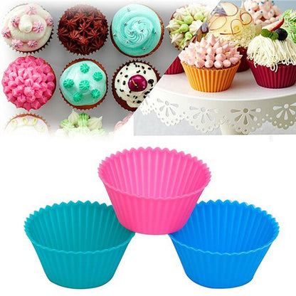 Set of vibrant silicone cupcake mould in pink and blue for easy baking and clean release