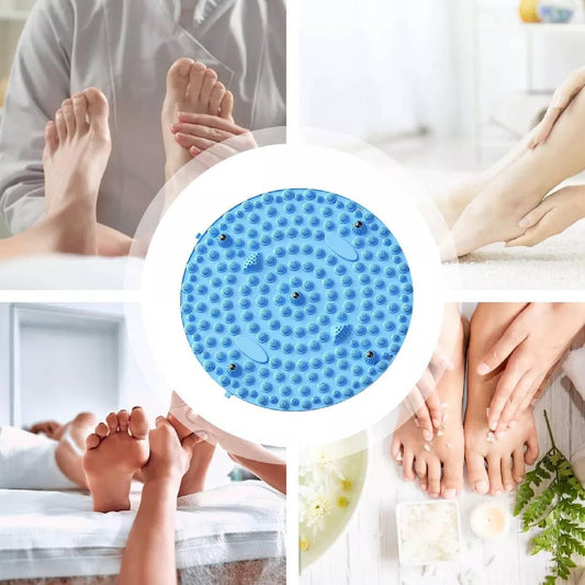 Blue silicone foot massage pad with textured surface for foot pain relief and comfort