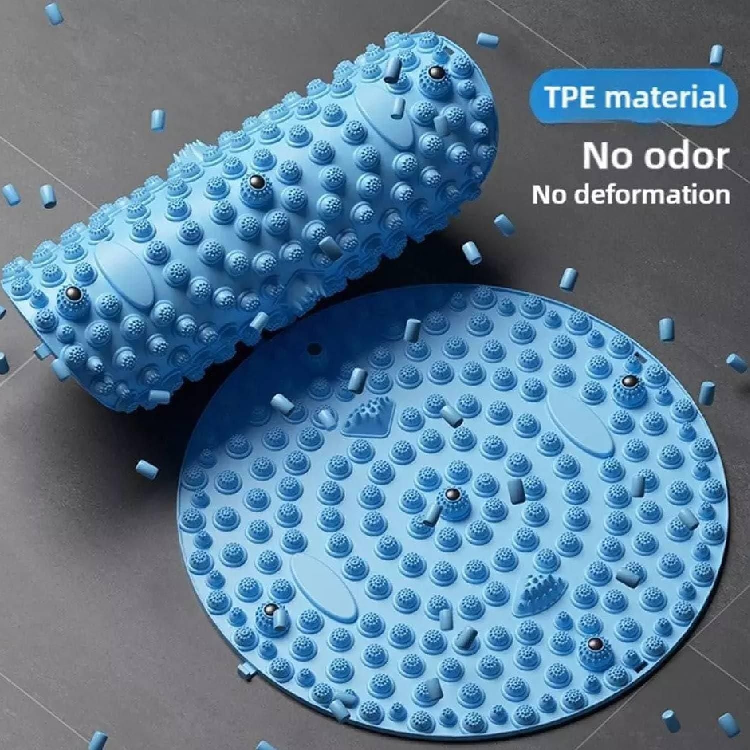 Blue silicone foot massage pad and roller with raised nodes for effective foot therapy