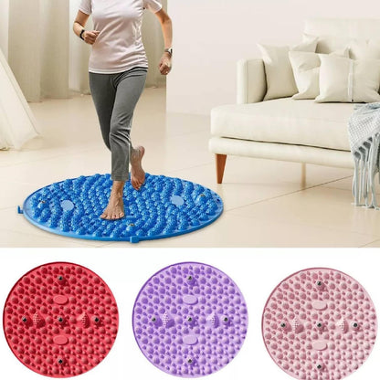 Silicone foot massage pad in blue, red, purple, and pink with textured surface for foot relief