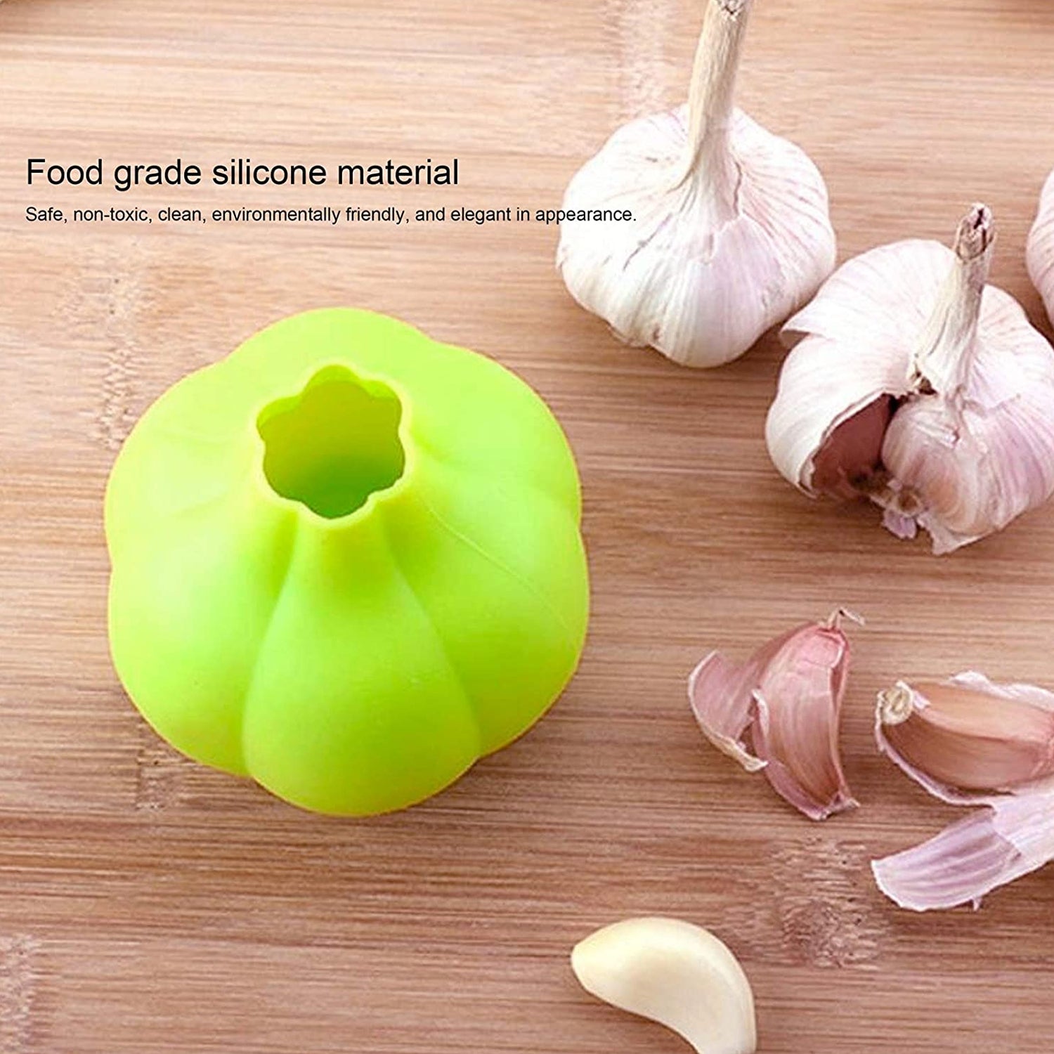 Green silicone garlic peeler made of food grade silicone material for easy garlic peeling