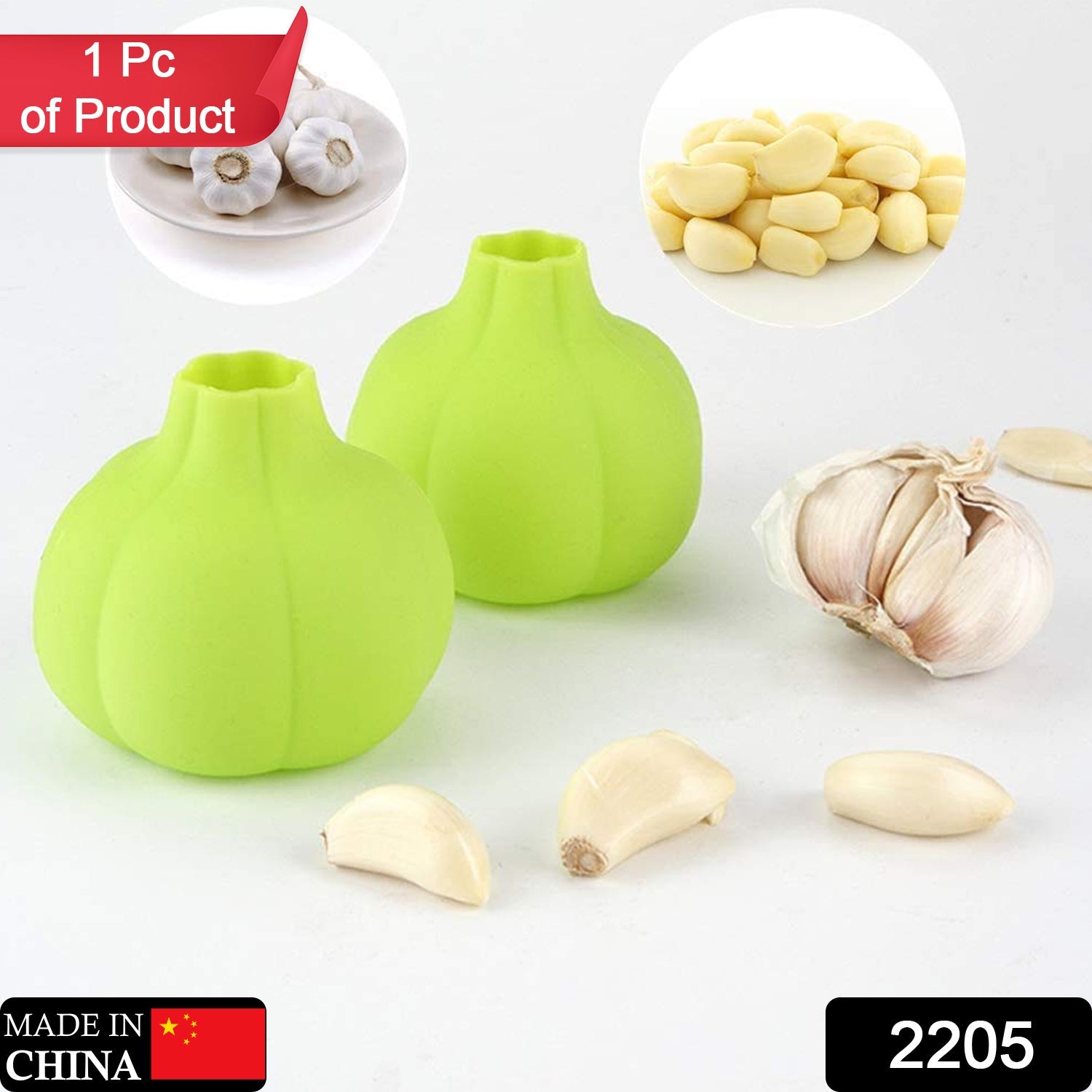 Set of two green silicone garlic peelers for easy garlic peeling in the kitchen