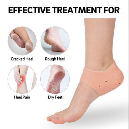 Silicone heel moisturizing socks designed to treat cracked heels and dry feet for effective foot care