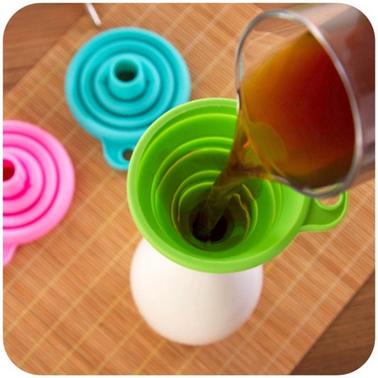 Silicone kitchen funnel set in vibrant colors for easy pouring and no spills in cooking