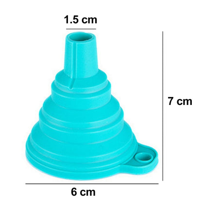 Silicone kitchen funnel in blue, collapsible for easy storage and perfect for pouring liquids
