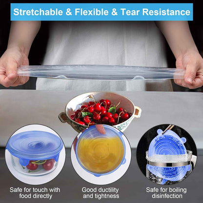 Silicone Stretch Lids Set of 6 | Reusable Food Cover for Bowls & Containers