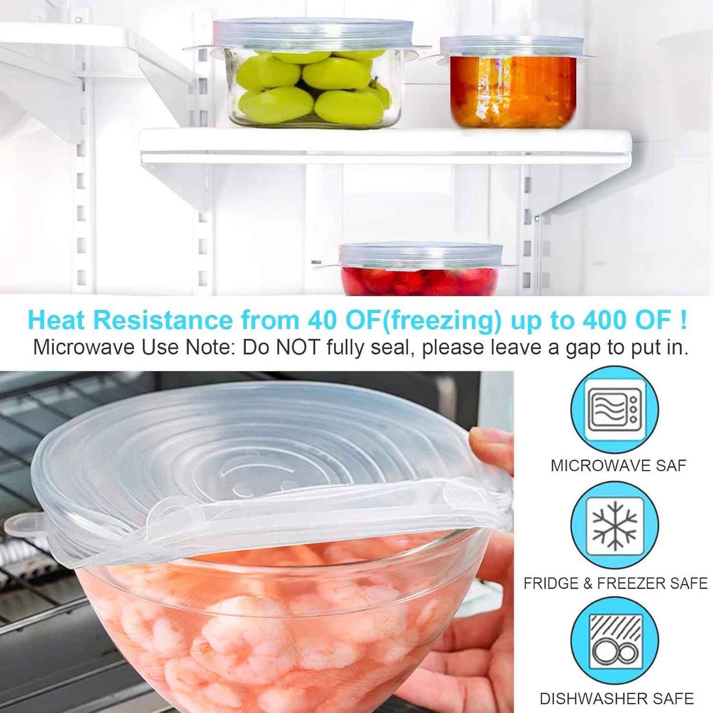 Silicone Stretch Lids Set of 6 | Reusable Food Cover for Bowls & Containers
