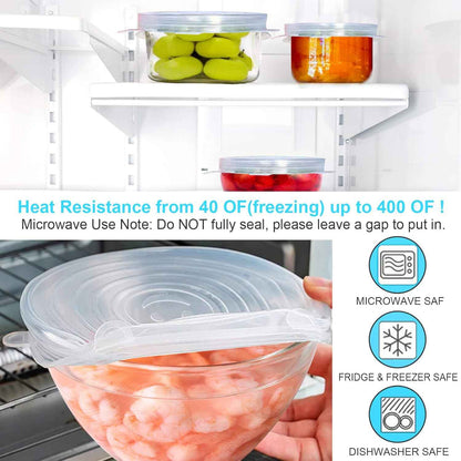 Silicone Stretch Lids Set of 6 | Reusable Food Cover for Bowls & Containers