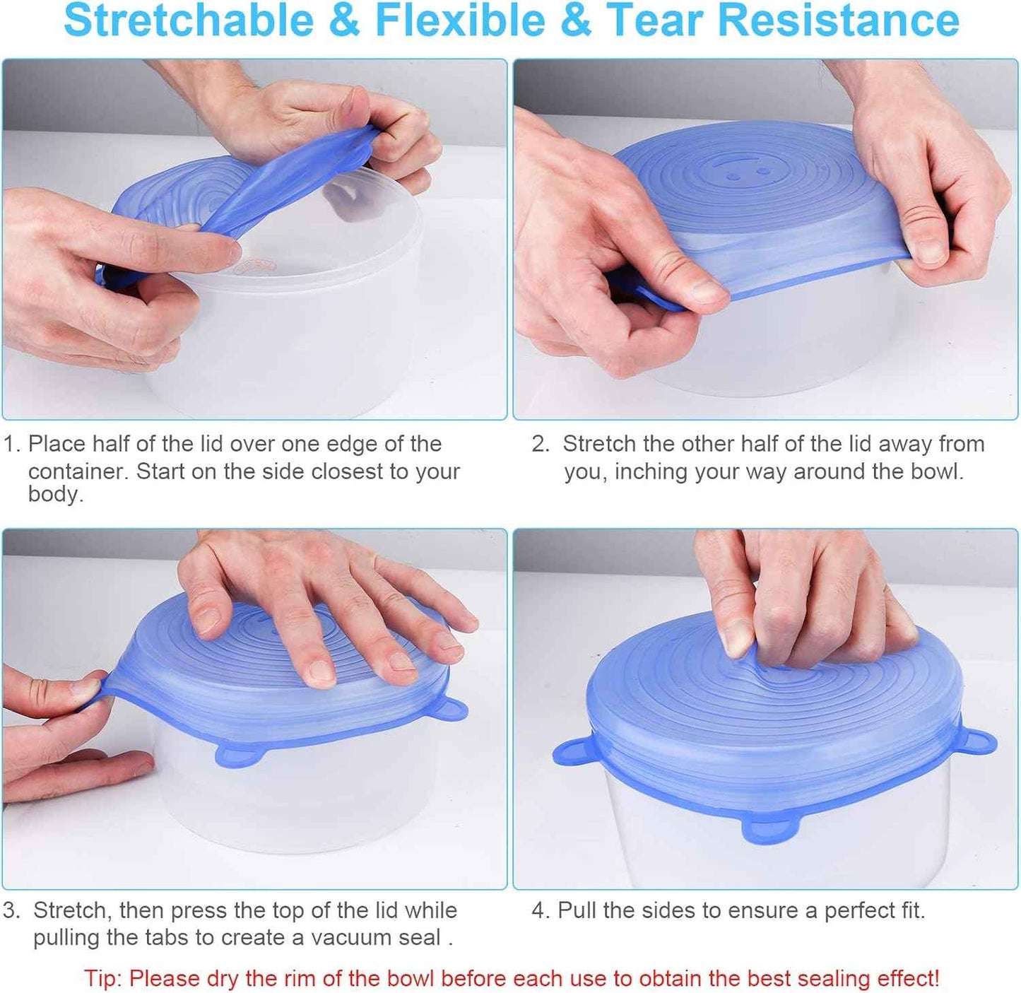 Silicone Stretch Lids Set of 6 | Reusable Food Cover for Bowls & Containers