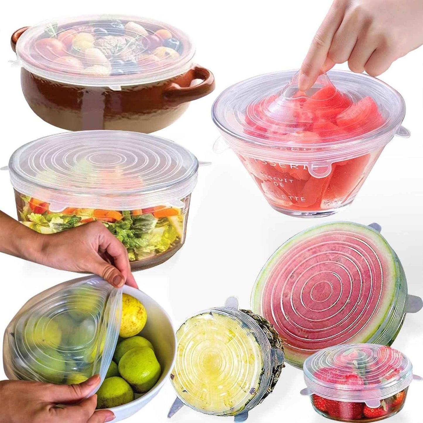 Silicone Stretch Lids Set of 6 | Reusable Food Cover for Bowls & Containers