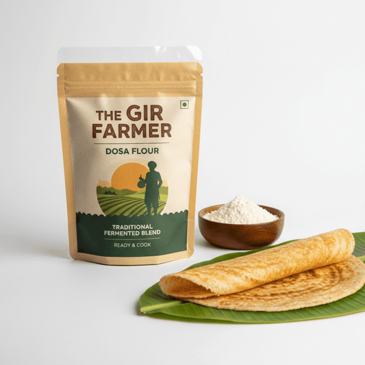 The Gir Farmer Dosa Flour in eco-friendly packaging for making delicious dosa at home, perfect for simply south indian vegetarian restaurant