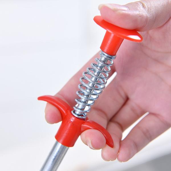 Your Brand sink drain cleaning tool with a red handle and metal spiral for effective clog removal